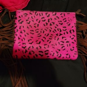 Hot pink cheetah fringe mini crossbody
